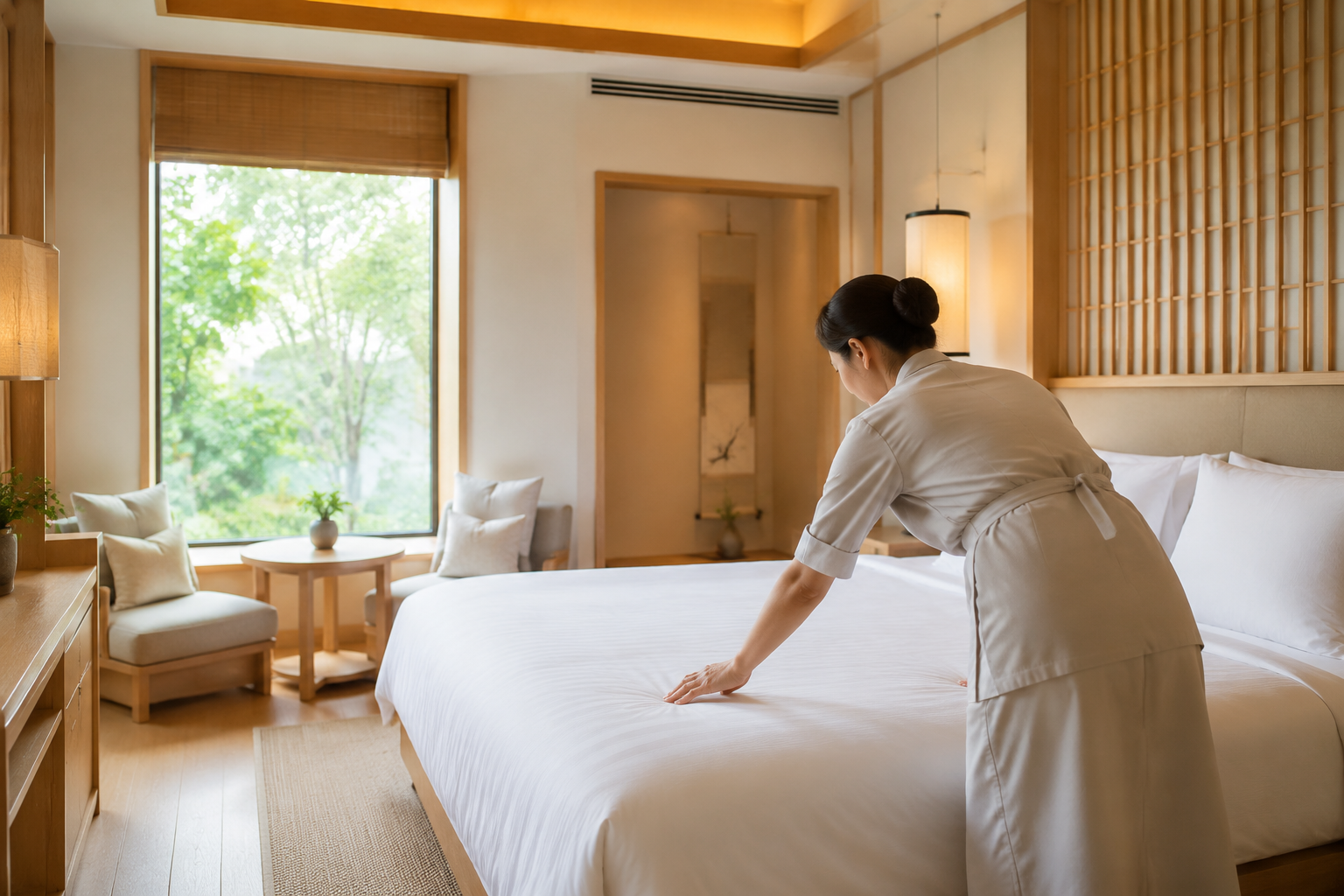 Professional hotel and Airbnb bed making